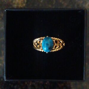 Vintage Chrysocolla Ring 10k Gold Electroplate